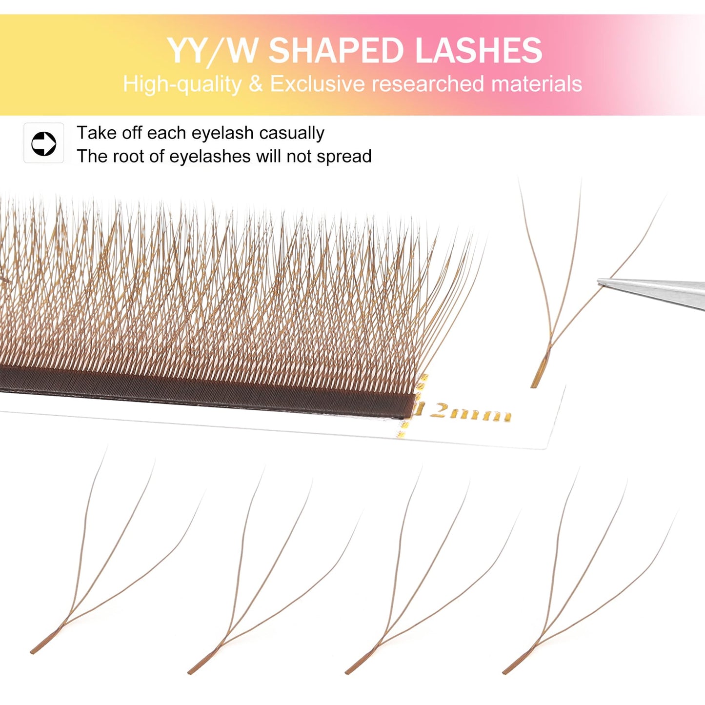 XIUSUZAKI W Lash Extensions Brown 3D Eyelash Extensions W Shape 0.07mm Thickness D Curl Mix 8-15mm Premade Fans Lashes Easy Fan Volume Lashes Individual Lashes(W-Brown-3D-0.07-D,8-15mm)