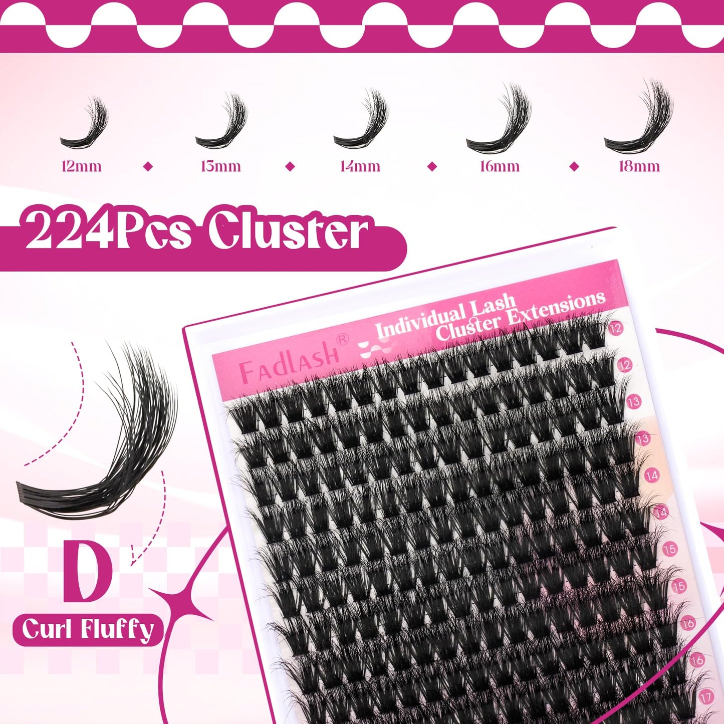 FADLASH Lash Clusters 100D Fluffy Eyelash Clusters 12-18mm Individual Lashes Cluster Eyelash Extensions 3D Effect Wispy Thick Lash Extension Clusters (100D-0.07-D, 12-18mm)