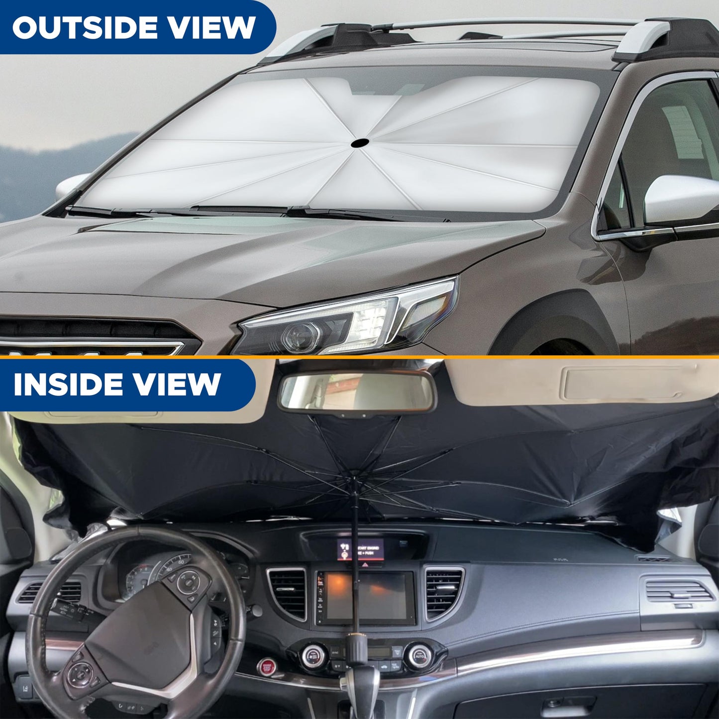 EcoNour Car Windshield Sun Shade - Umbrella Car Sun Shade, Foldable Car Windshield Cover, Protect Interior from UV & Keep Car Cooler, Easy to Store and Use for Auto Sedan, SUV, Trucks (57 x 31 inches)