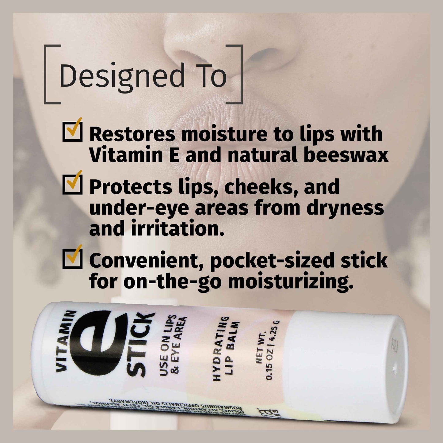 Reviva Labs Vitamin E Stick - Hydrating Lip Balm for Chapped Lips & Under Eye Care - Moisturizing with Beeswax, Shea Butter & Allantoin - Vitamin E Lip Balm for Men & Women (Pack of 6)