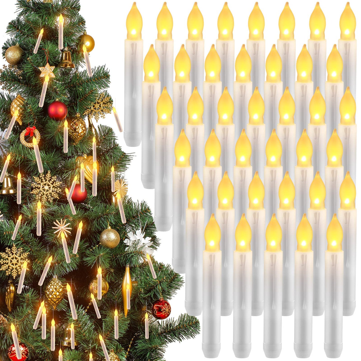 Macarrie 54 Pcs Christmas LED Floating Candles Battery Operated Fake Candles 6.5in Candle Lights for Christmas Tree Flickering Flameless Candles Light for Christmas Window Wedding Party(White)