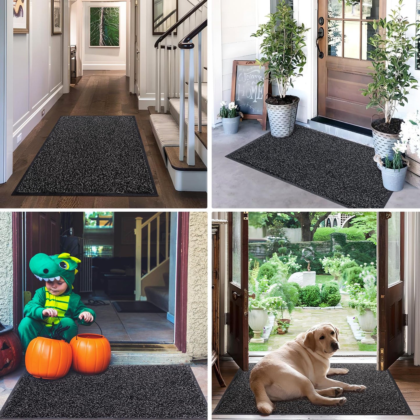 Mibao Dirt Trapper Door Mat for Indoor&Outdoor, 17" x 29.5", Anthracite Black, Washable Barrier Door Mat, Heavy Duty Non-Slip Entrance Rug Shoes Scraper, Super Absorbent Front Door Mat Carpet