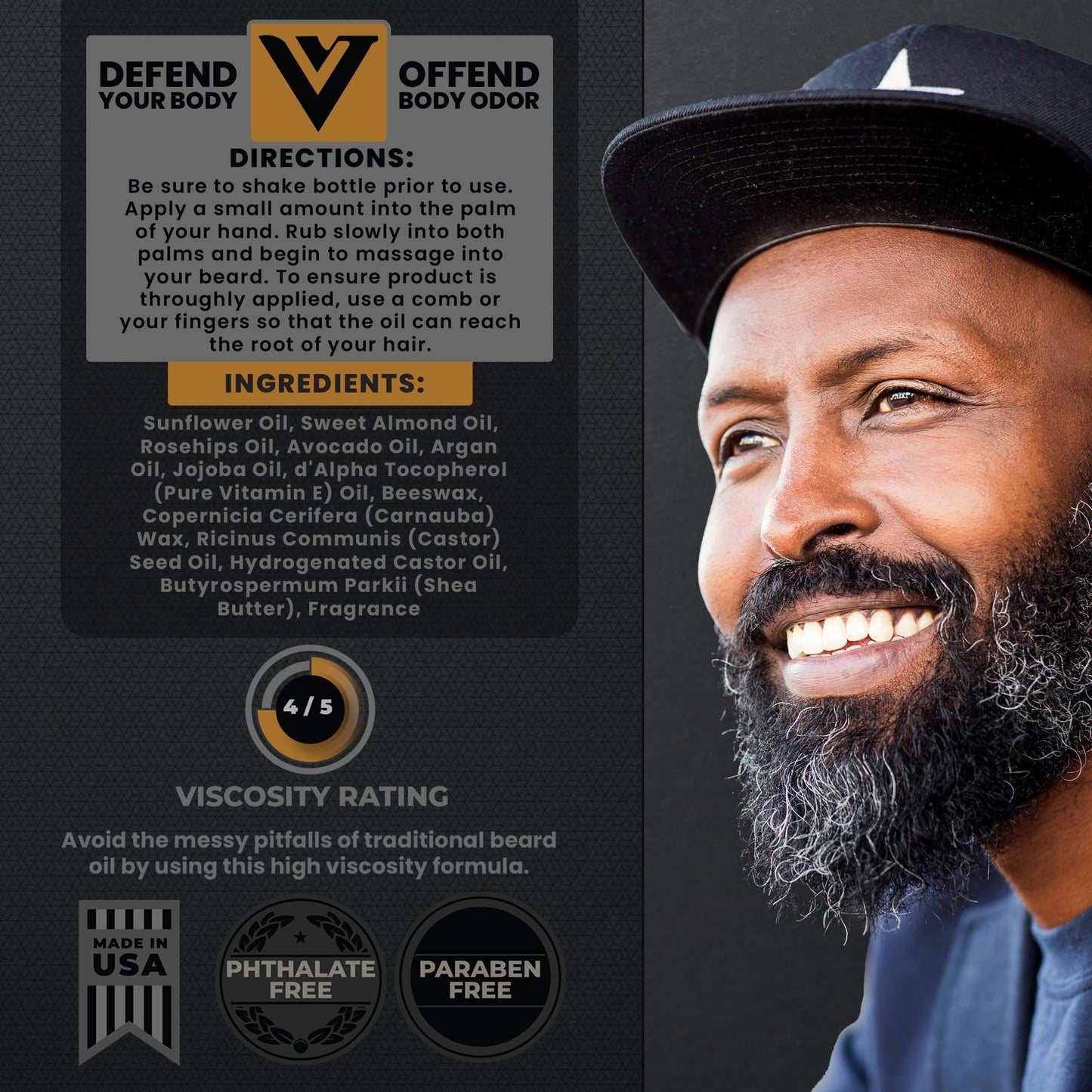 Victor and Valor Liquid Beard Balm - Nine Moisturizing Oils Including Shea Butter & Vitamin E - High Viscosity Formula Helps Condition and Style - Men's Grooming (1 Ounce, Backdraft)