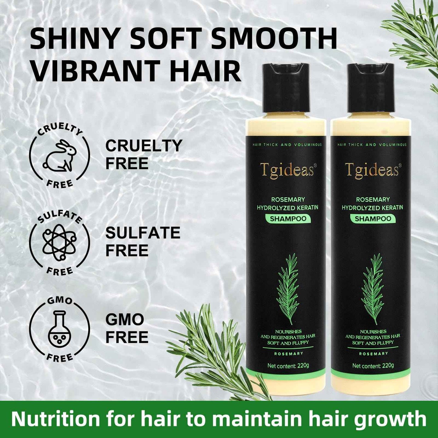 Tgideas Rosemary Biotin Shampoo - Volumizing, Sulfate-Free, for Thinning, Dry, Damaged Hair, Vegan, Color-Safe, 14.8fl oz