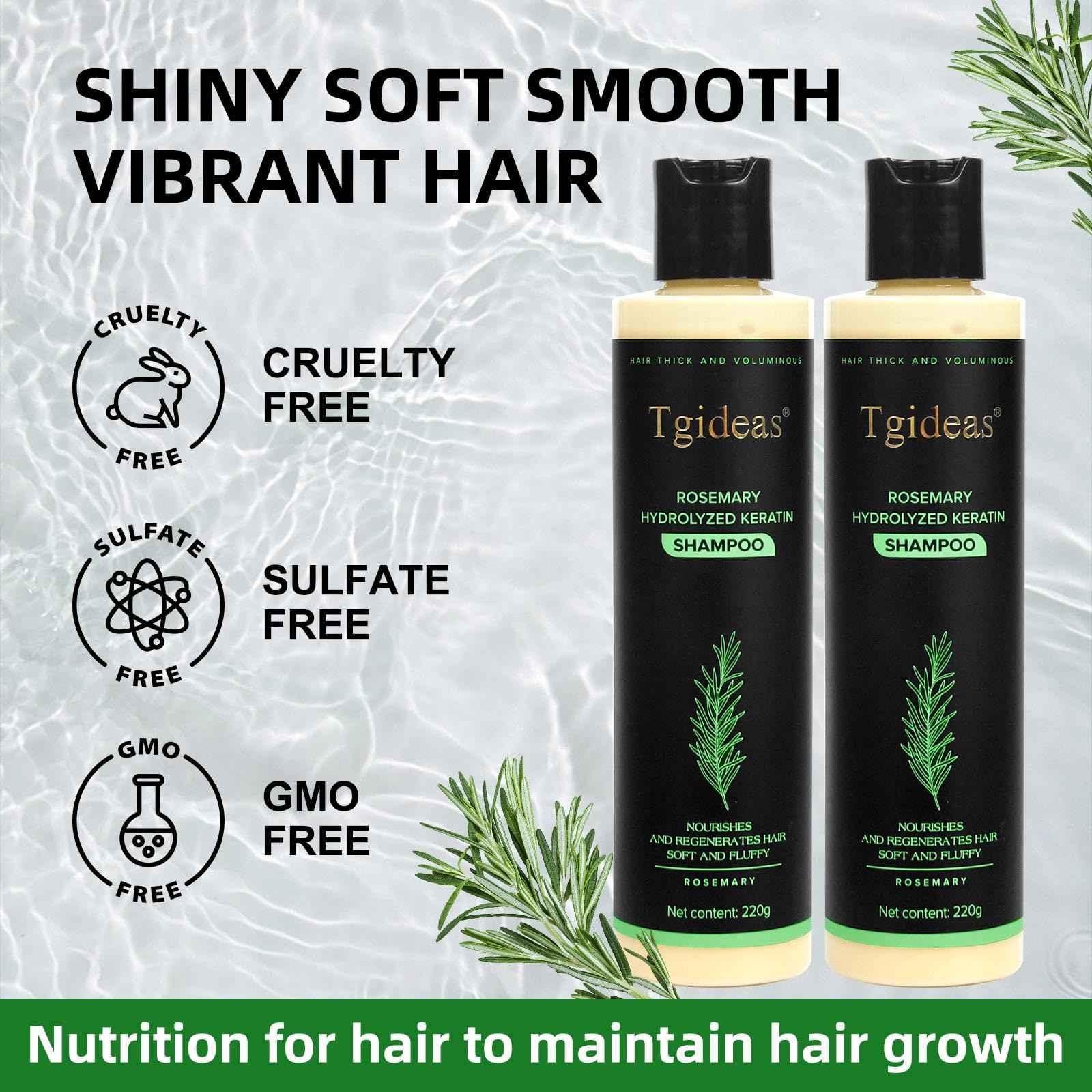 Tgideas Rosemary Biotin Shampoo - Volumizing, Sulfate-Free, for Thinning, Dry, Damaged Hair, Vegan, Color-Safe, 14.8fl oz