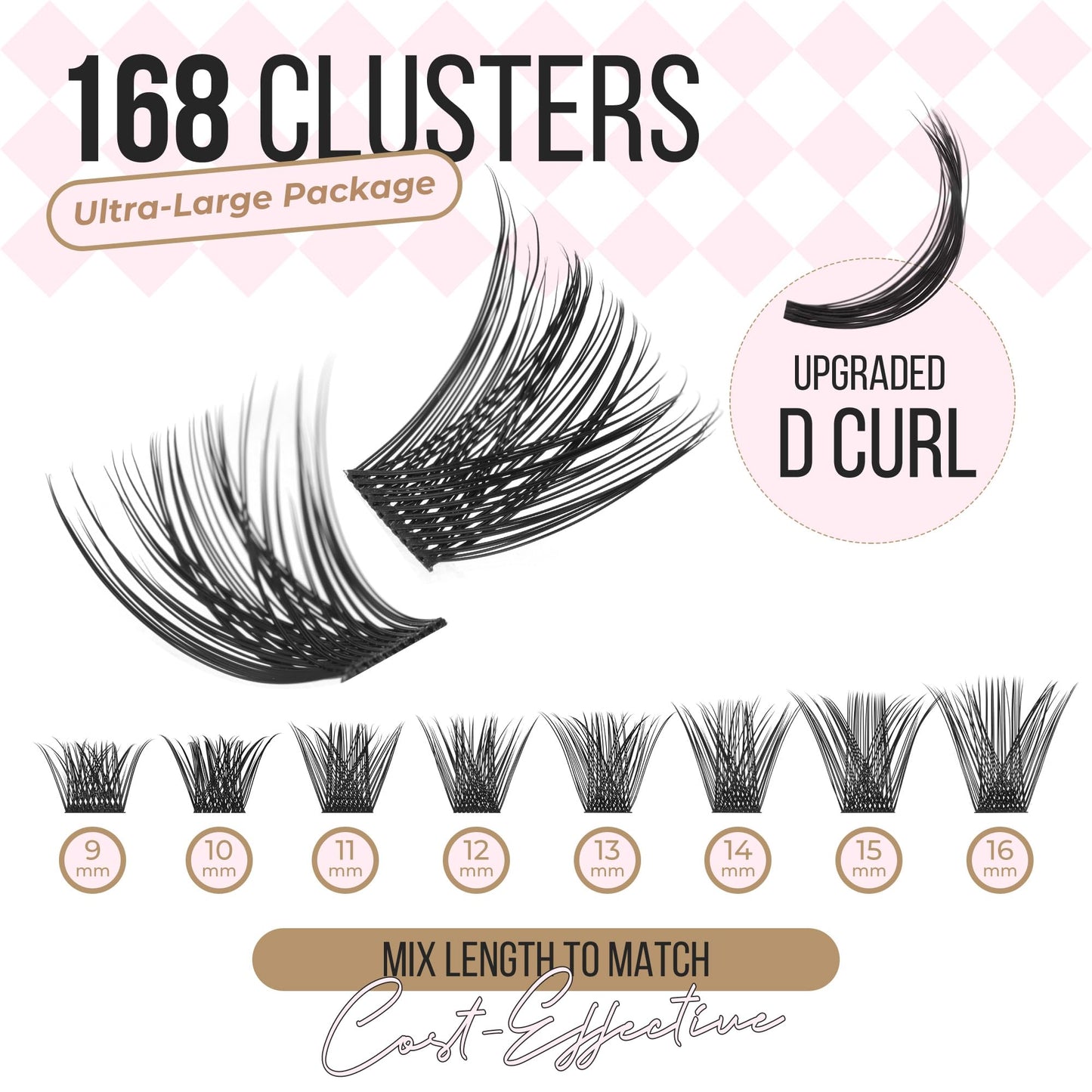 LASHVIEW Lash-Extension-Clusters 168pcs D Curl Lash Clusters Natural Look Cluster Lashes Extensions Super Thin Band & Soft Lashes Reusable 9-16mm MIX (56D)