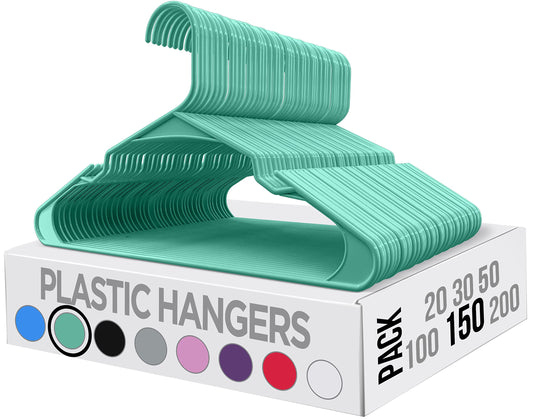 Utopia Home Clothes Hangers 150 Pack - Plastic Hangers Space Saving - Durable Coat Hanger with Shoulder Grooves (Aqua)