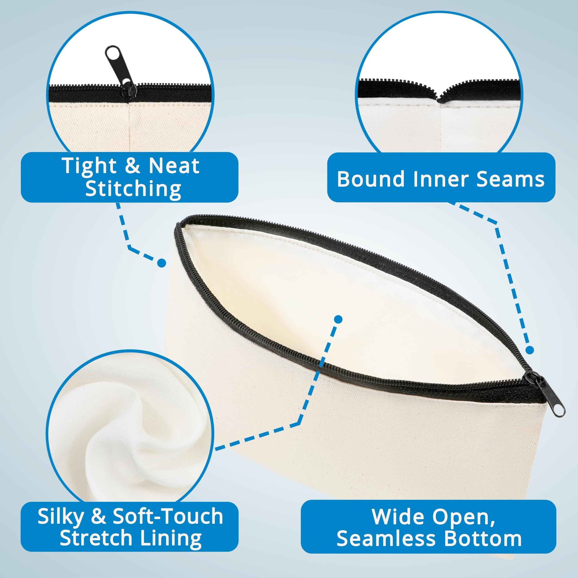 Phicorn Small Canvas Zipper Pouch – 6-Pack (8" x 4.2") Blank Natural Cotton Bags with White Lining for DIY Crafts, Makeup, Travel & Everyday Organizing