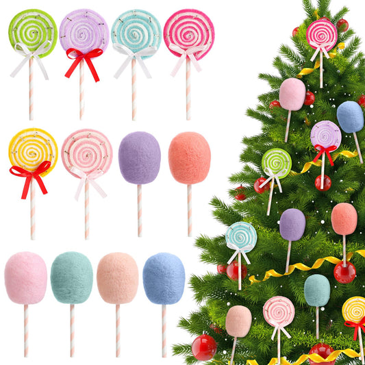 Liliful 12 Pcs Christmas Felted Wool Lollipop Candy Christmas Ornament Lollipop Decoration Christmas Tree Decorative Hanging Ornaments Handcraft Fake Lollipop Candy Decors for Party Decorations