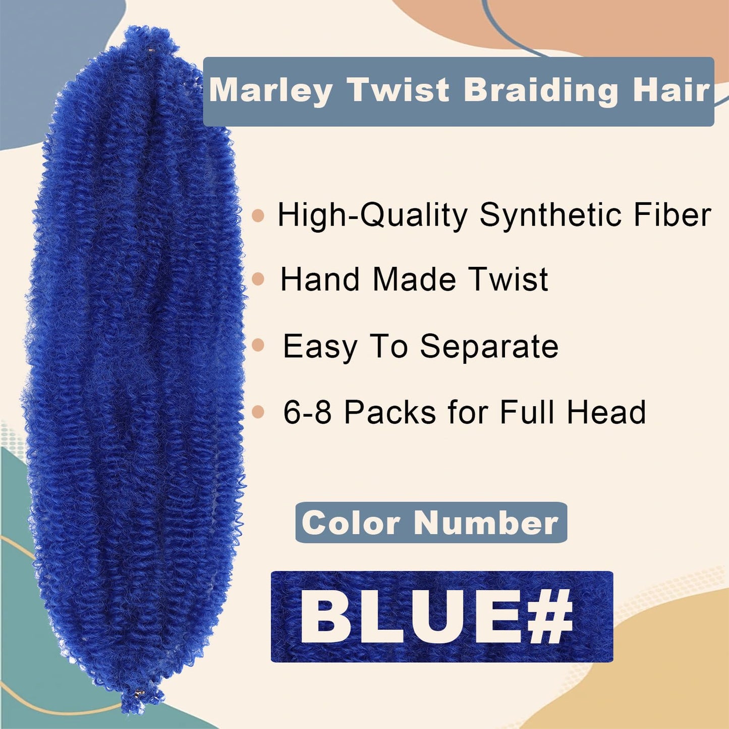 BAOTA Marley Hair 16 Inch 3 Packs Pre Separated Afro Twist Hair Blue Marley Twist Braiding Hair Wrapping Hair for Locs Pre Fluffed Cuban Twist Hair