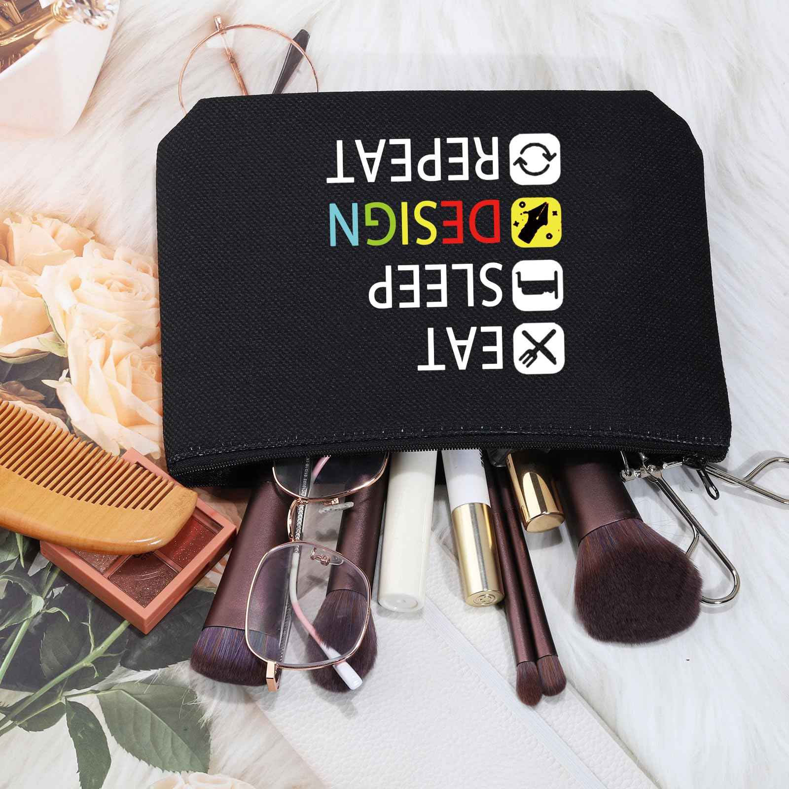 MEIKIUP Eat Sleep Design Repeat Makeup Bag - Gift for Interior or Graphic Designer (Black)