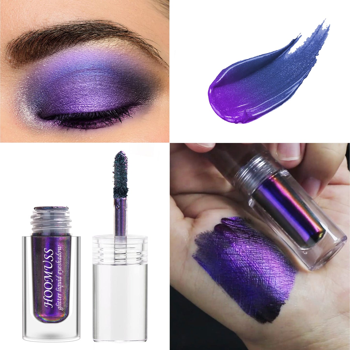 HOOMUSS Glitter Liquid Eyeshadow, 3Colors Chameleon Liquid Metallic Eyeshadows Holographic Glitter Multichrome Eye Makeup Set, Long Lasting Wearing, Highly Pigment, Quick-Drying (1+2+6)