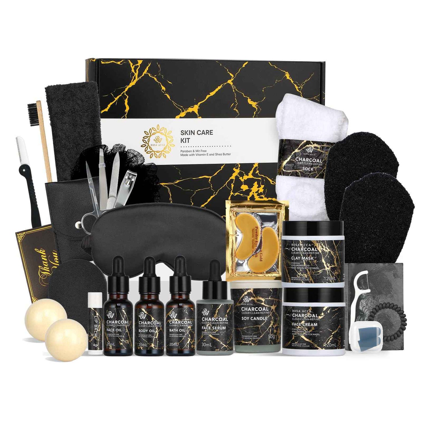 Skin Care Set, 28pcs Body & Facial Kit Gifts for Women & Men includes Face Cream, Bath Oil, Scented Candle, Hyaluronic Acid Face Serum, Facial Skin Care Set, Bath & Body Set, Birthday, Christmas