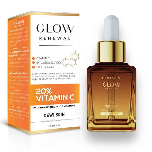 Glow Renewal 20% Vitamin C Serum for Face & Eye - Brightening & Anti-Aging with Hyaluronic Acid & Botanical Extracts - Evens Skin Tone, Targets Fine Lines & Dark Spots, 1 oz