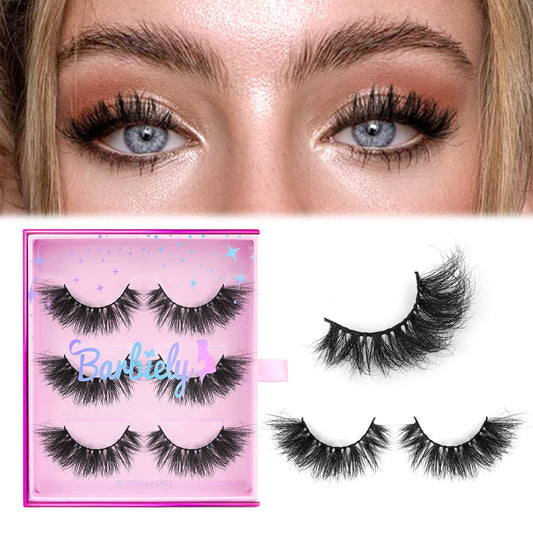 Barbiely 20MM Mink Eyelashes, 3 Pairs 3D Mink Lashes, False Eyelashes Natural Look, Super Fluffy Full Strip Lashes Caat-Eye Mink Lashes, 100% Handmade & Cruelty-Free Fluffy Volume Wispy Lashes(VIP)