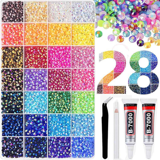 14000Pcs 28 Color 4mm Resin Jelly Rhinestones for Crafting with b7000 Glue Clear with Precision tip, Rhinestones for Bedazzling Crystal for DIY Crafts Clothing Tumblers Mugs Shoes Fabric Decor