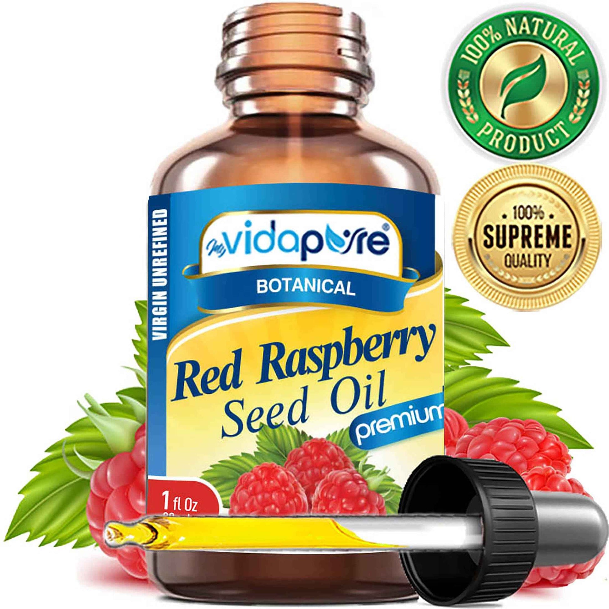 MYVIDAPURE RED RASPBERRY SEED OIL Rubus idaeus WILD GROWTH RAW 100% Pure VIRGIN UNREFINED Undiluted for Skin, Face, Hair, Lip and Nail Care. (1 Fl Oz)
