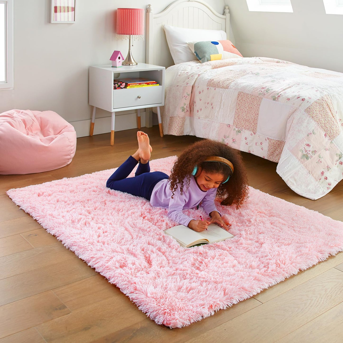 Ophanie 3x5 Pink Rug, Bedside Preppy Dorm Area Rug, College Essentials Non Slip Small Carpets for Bedroom, Anti Slip Fluffy Living Room Rugs Home Decor Aesthetic, Nursery