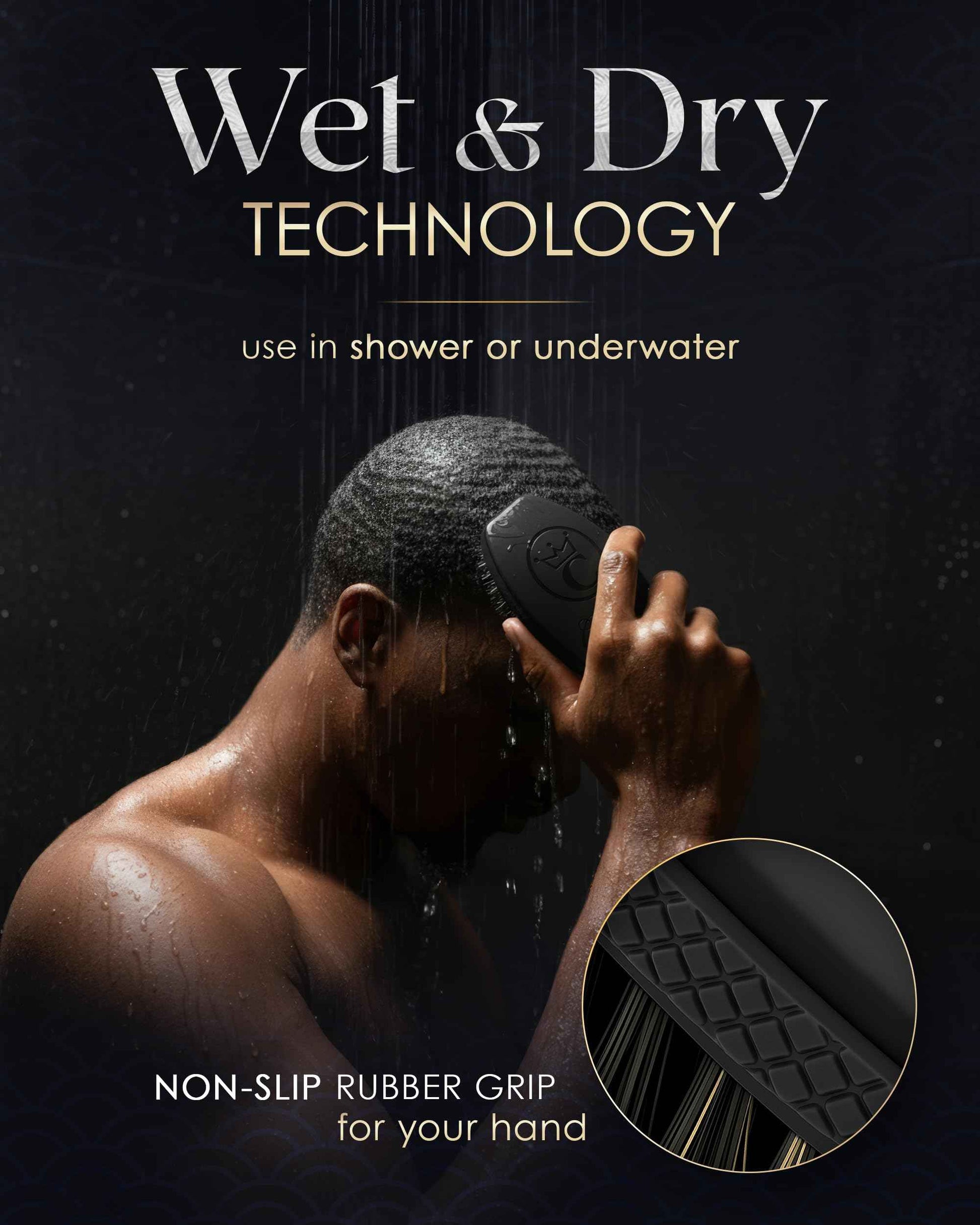Crown Quality Products 360 Sport Wave Caesar 2.0 Boar Bristle Hairbrush, Medium, Triple Black - Non-Slip Grip, Waterproof Design - The Ultimate 360 Wave Brush