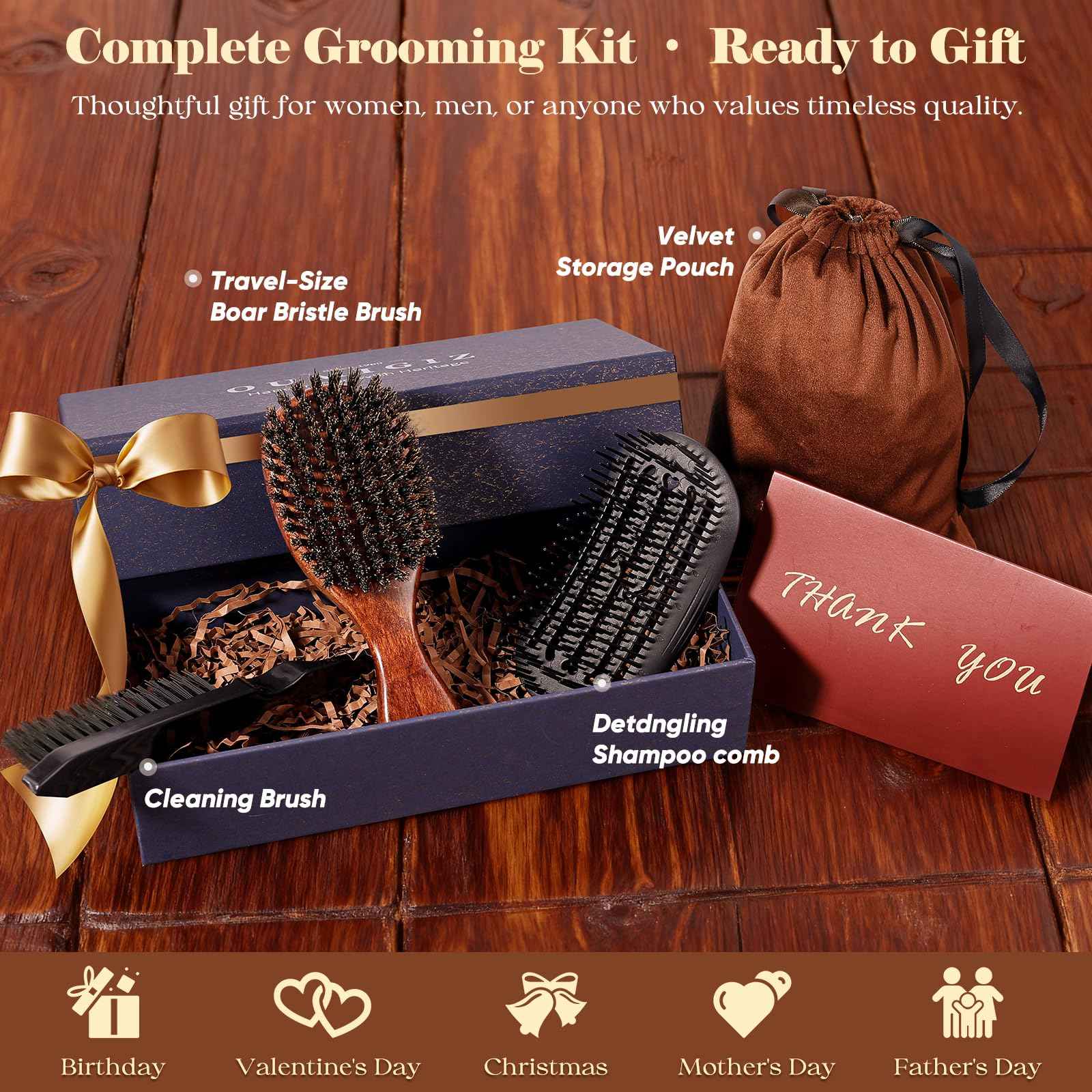 OUMIGIZ Boar Bristle Hair Brush Since 1965 British Craftsmanship, Handmade Natural Wooden Mini Hairbrush/Beard Brush, Pure Soft Bristles Gentle Detangling Women Men Kids Thin Fine Hair, Smooth & Shine