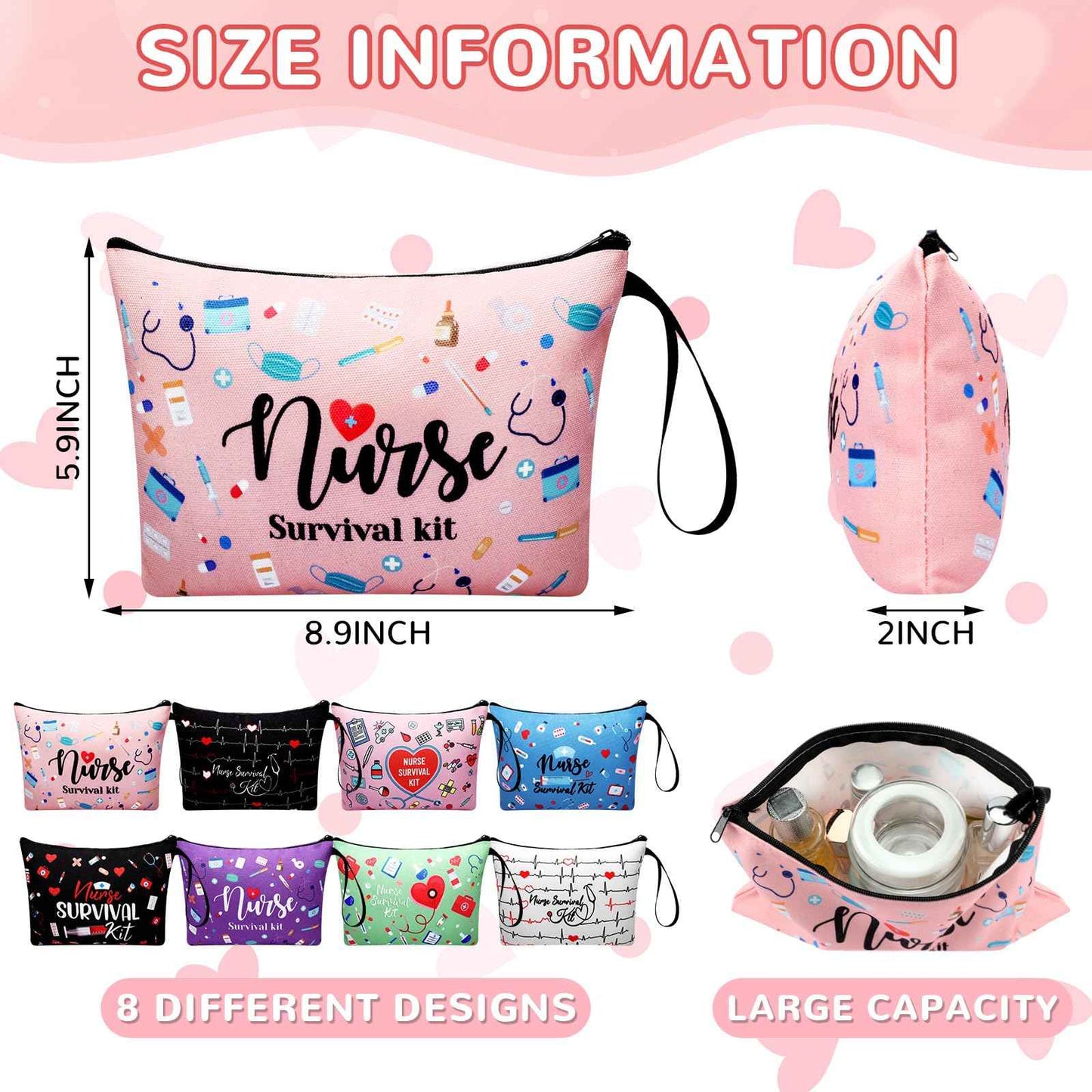 Huhumy 24 Pack Nurse Cosmetic Bags Bulk Nursing Survival Kit Canvas Zipper Pouch Bags Novelty Thank You Gift for Nurse Week Medical Assistant Week Healthcare Workers 2025 Nursing Graduation(Classic)