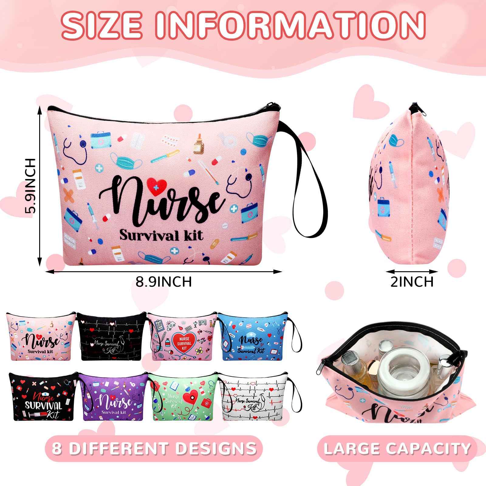 Huhumy 24 Pack Nurse Cosmetic Bags Bulk Nursing Survival Kit Canvas Zipper Pouch Bags Novelty Thank You Gift for Nurse Week Medical Assistant Week Healthcare Workers 2025 Nursing Graduation(Classic)