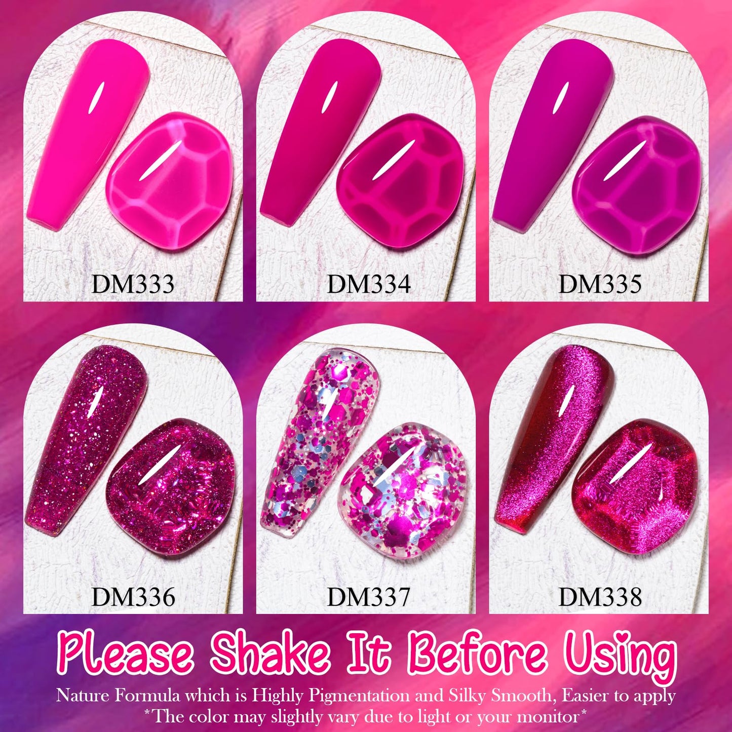 MTSSII Hot Pink Gel Nail Polish and Cat Eye Gel Nail Polish Spring Summer Hot Pink Red Purple Reflective Glitter Gel Polish for DIY Nail Art at Home