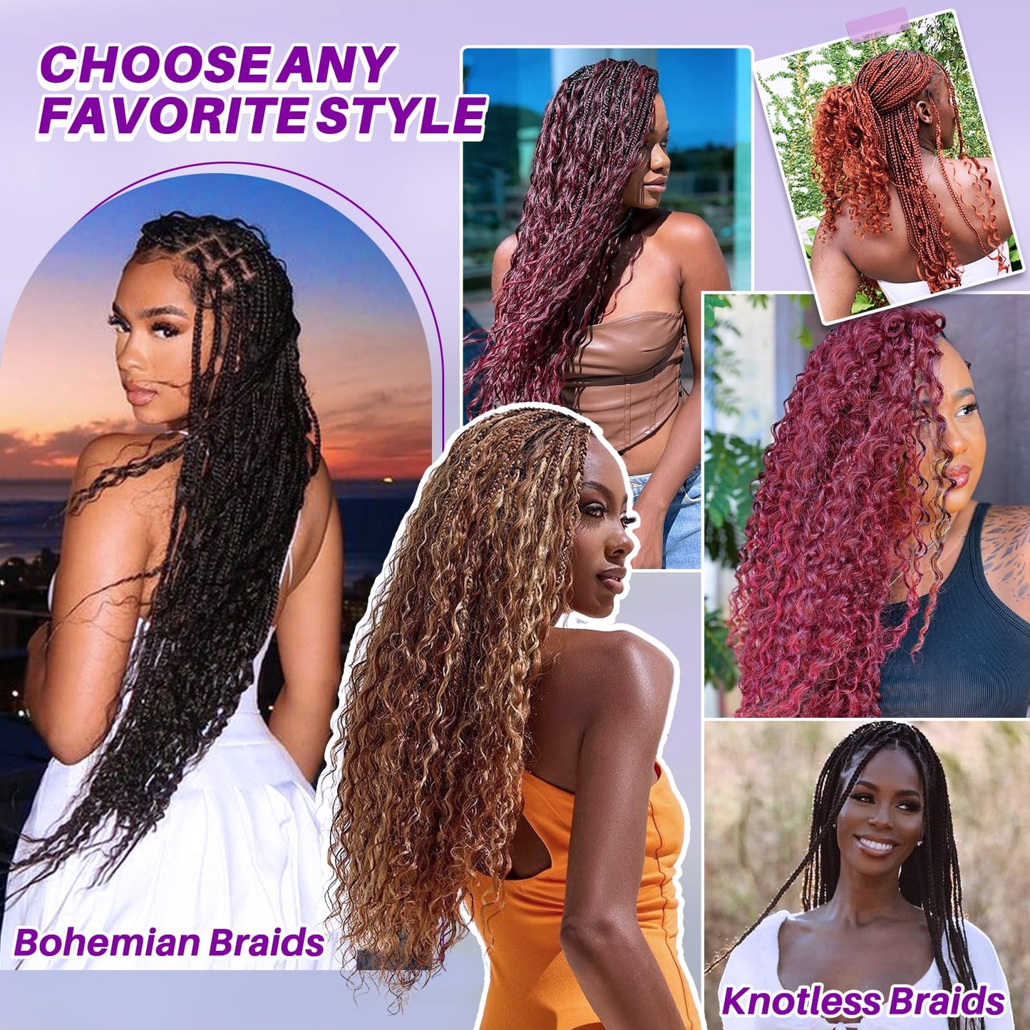 Human Braiding Hair for Boho Braids, Deep Wave Bulk Boho Braids Human Hair for Boho Knotless Braids Curly Bohemian Water Wave Braiding 70g 16 Inch Copper (2 No Weft Bundles/Pack)