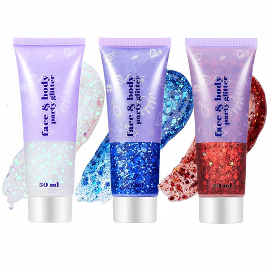 Go Ho Red White and Blue Body Glitter Set,4th of July Outfits for Women Reflective Glitter Makeup,Face Glitter Gel,Holographic Long Lasting Chunky Sequins Glitters,4th of July Accessories