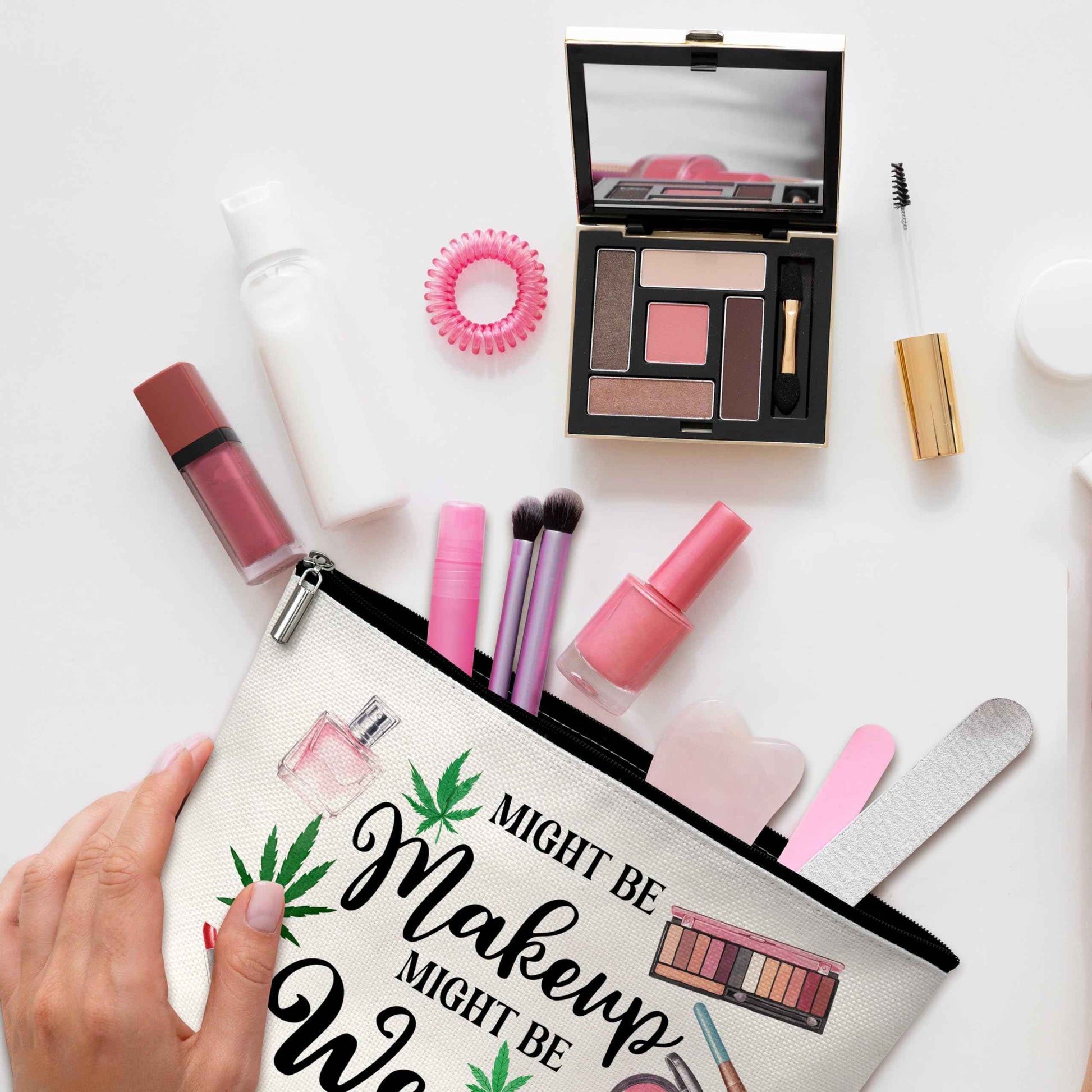 GREOXG Funny Leaf Makeup Bag, Might Be Makeup Might Be Weed Cosmetic Bag, Gift for Women Friends Girls Sisters Mom Birthday Graduation Christmas-B02