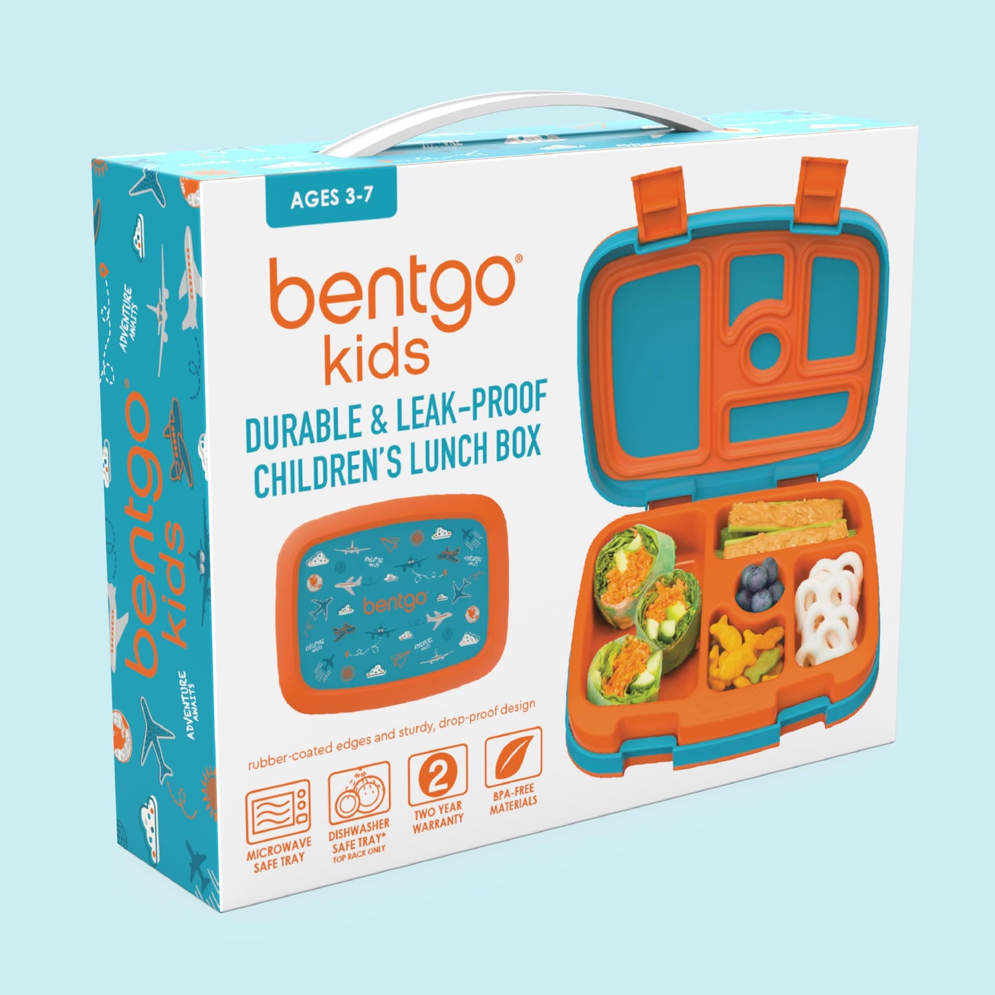 Bentgo Kids Prints Leak-Proof, 5-Compartment Bento-Style Kids Lunch Box - Ideal Portion Sizes for Ages 3-7, Durable, Drop-Proof, Dishwasher Safe, & Made with BPA-Free Materials (Planes)