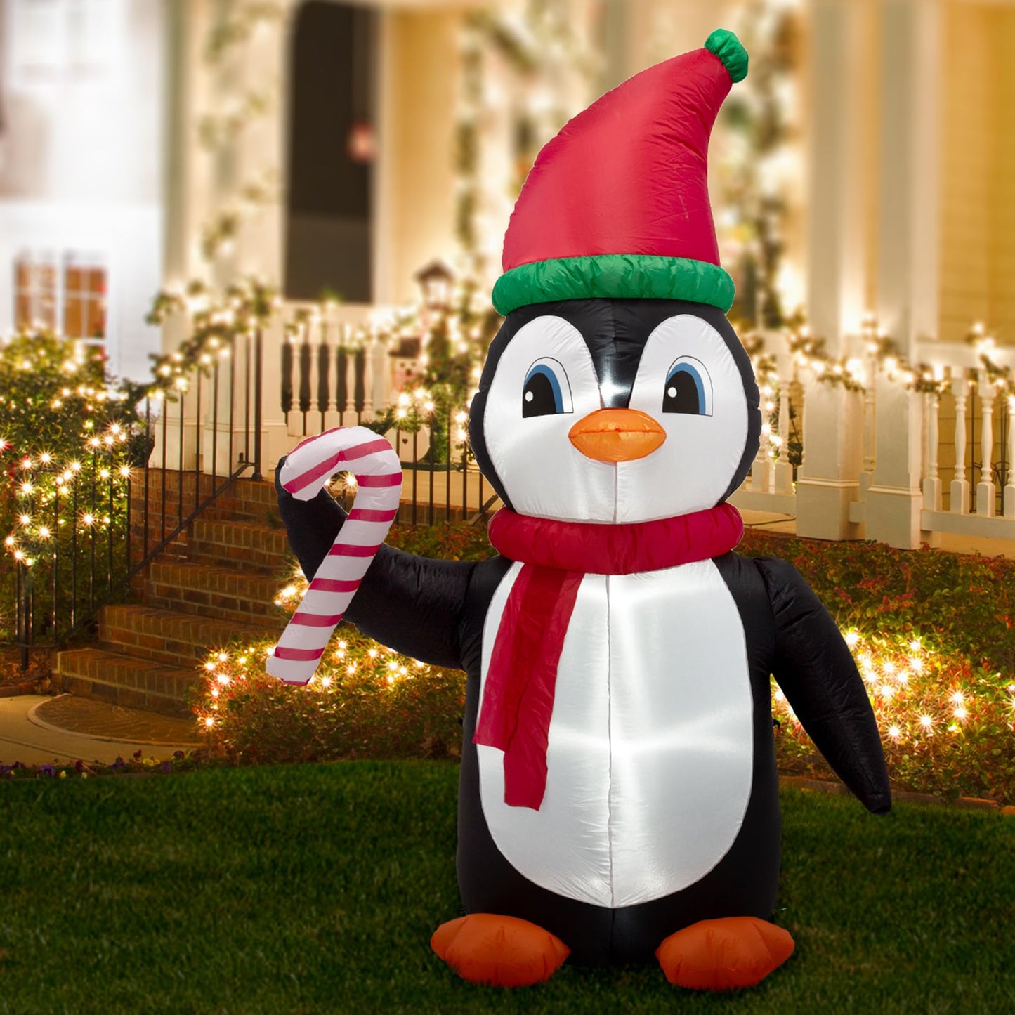 Glitzhome 8ft Christmas Inflatable Decorations LED Lighted Xmas Penguin Indoor and Outdoor Decoration Blow up Yard Lawn Home Decor