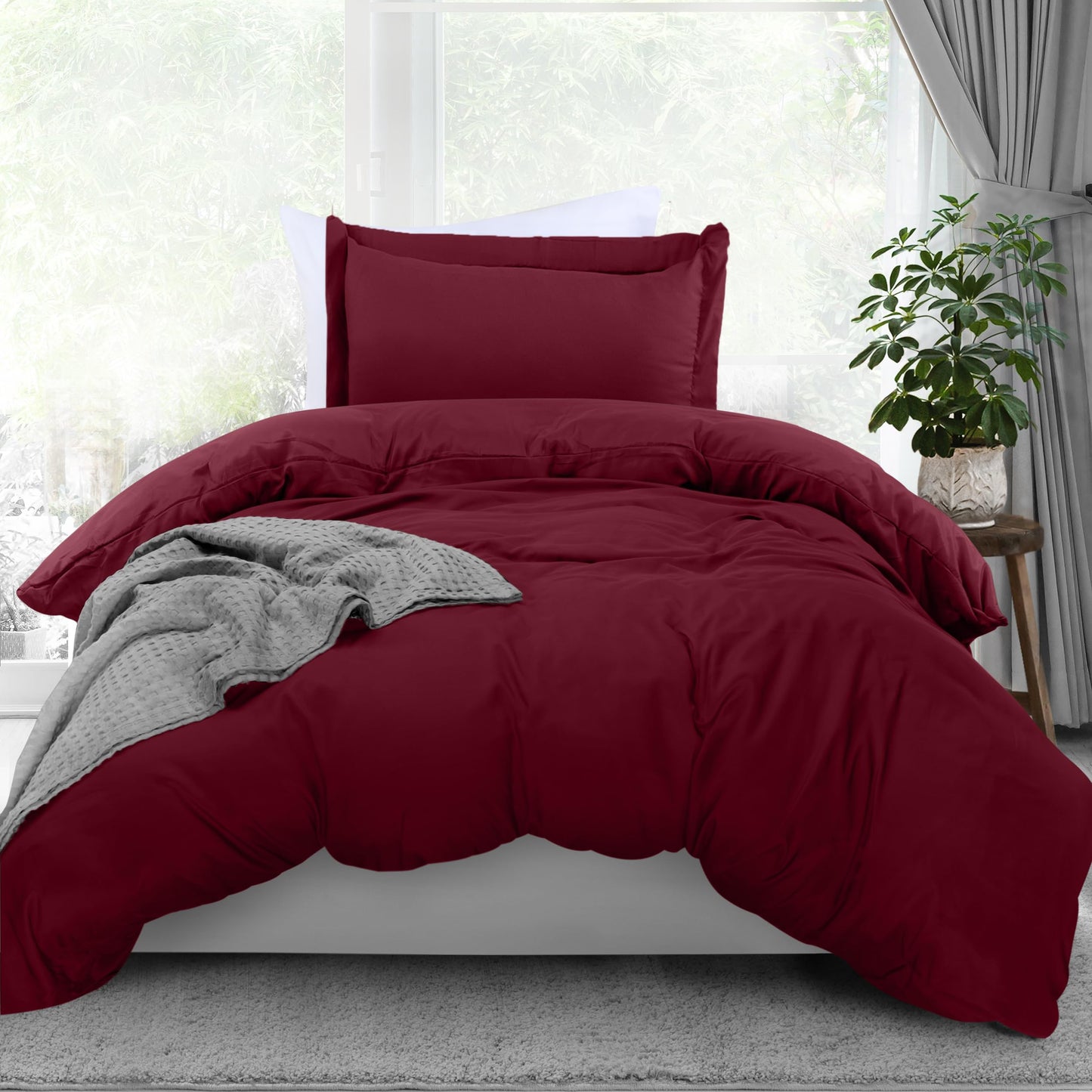 Utopia Bedding Duvet Cover Twin Size - 1 Duvet Cover with 1 Pillow Sham - 2 Piece Bedding Duvet Cover with Zipper Closure - Soft Brushed Microfiber, 68 X 90 Inches (Twin/Twin XL, Burgundy)