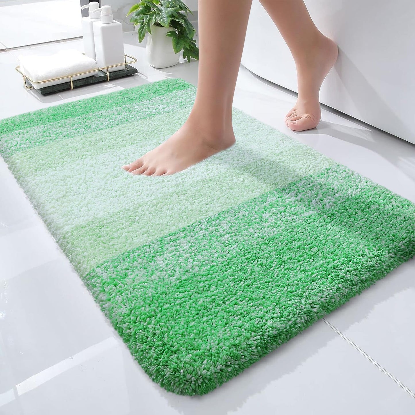 OLANLY Bathroom Rug Mat 24x16, Extra Soft and Absorbent Microfiber Bath Rugs, Non-Slip Plush Shaggy Bath Carpet, Machine Wash Dry, Bath Mats for Bathroom Floor, Tub and Shower, Green