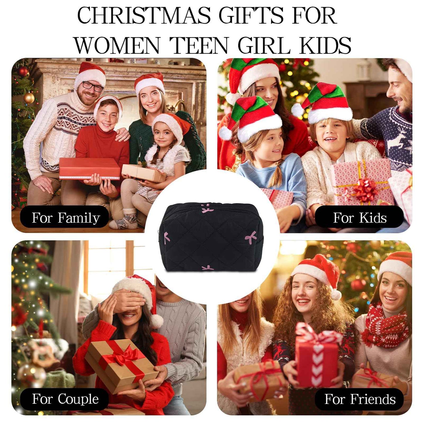 AMZMA Quilted Makeup Pouch,Cotton Puffy Makeup Bag, Coquette Cosmetic Bag for Women and Girls, Aesthetic Organizer Bag, Cute Flower Travel Toiletry Bag