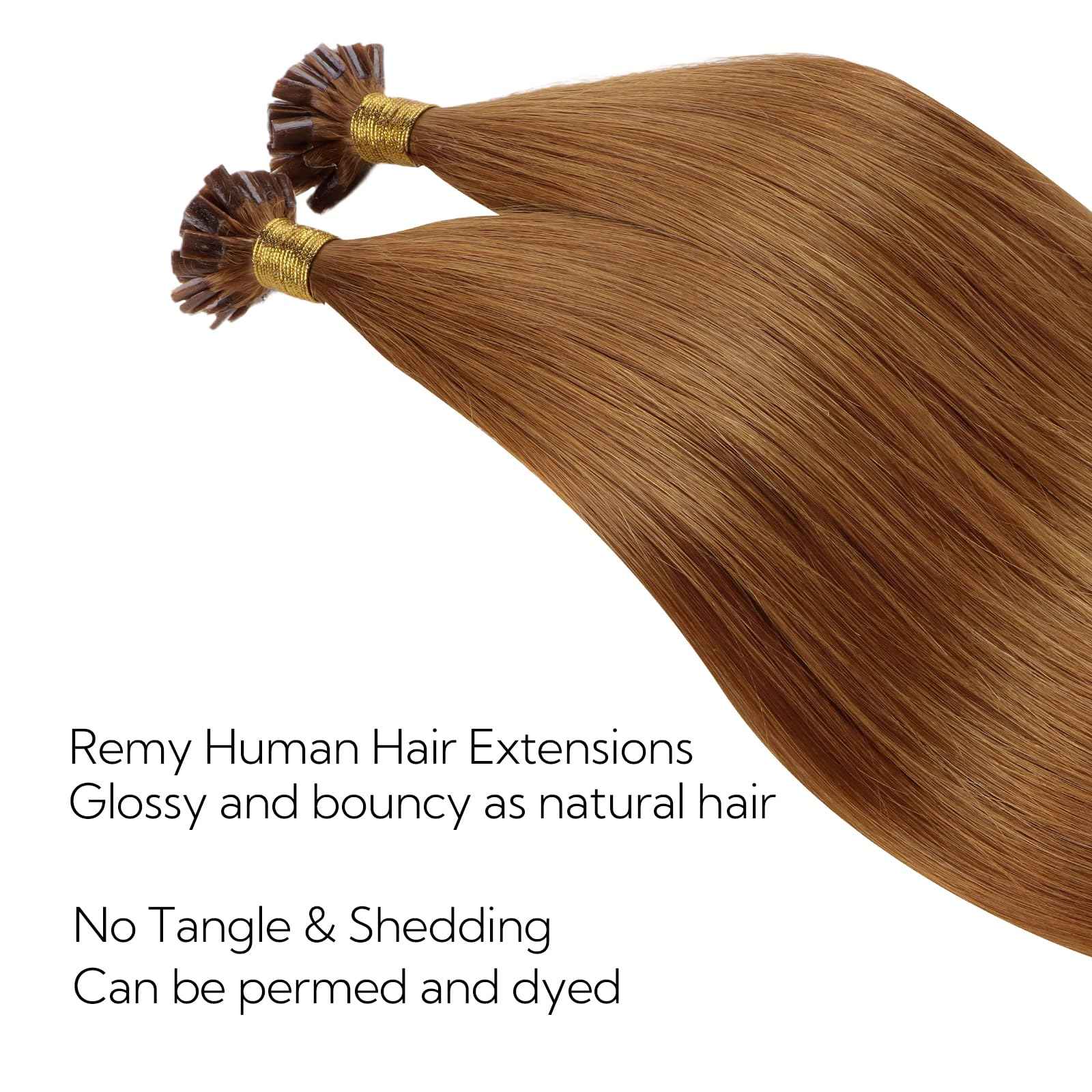 HOTBANANA U Tip Hair Extensions, 16 Inch 50g 50s Copper Pre Bonded Hot Fusion Keratin UTip Hair Extensions