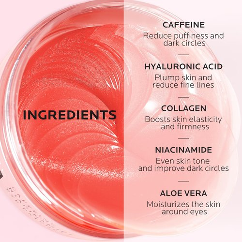 Dr. Pure Under Eye Patches for Puffiness: Dark Circles and Puffy Eyes Treatment Caffeine Eye Mask with Niacinamide Hyaluronic Acid - Smooth Wrinkles Reduce Eye Bags Undereye Gel Pad (30 Pairs)