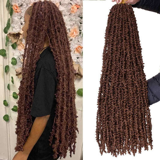 Leeven 30 Inch Long Butterfly Locs Crochet Hair for Black Women 6 Packs Pre-twisted Crochet Butterfly Braids Locs Brown Distressed Faux Locs Crochet Hair 30#