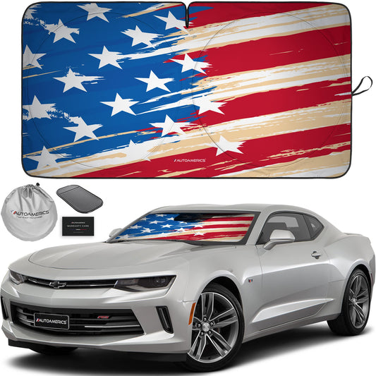 Autoamerics 1-Piece Windshield Sun Shade USA Art Flag - 1 American Design - Foldable Car Front Window Sunshade for Most Sedans SUV Truck - Blocks Max UV Rays and Keeps Your Vehicle Cool - Small