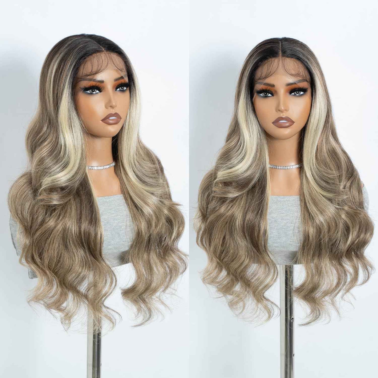 NOBLE Long Layered Wavy Wig with Baby Hair Synthetic Pre-Plucked T-Part Lace Wigs for Women 30 Inch Body Wave Glueless Wigs