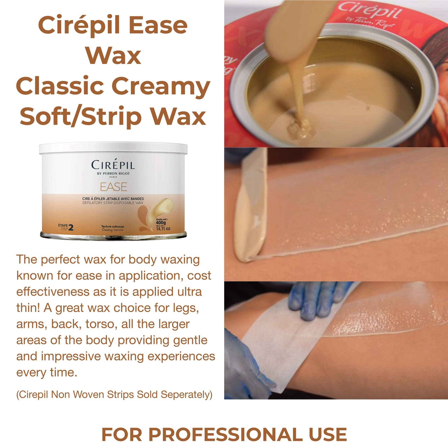 Cirepil - Ease Wax - 400g / 14.11 oz Wax Tin - Unscented - Creamy Texture - Perfect for Large Areas - Best for Fine Hair & Dry Skin Types - Strips Needed
