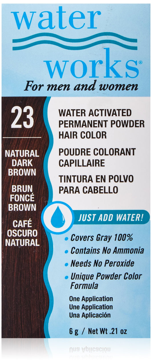 Water Works Water Activated Permanent Powder Hair Color for Men and Women, #23 Natural Dark Brown