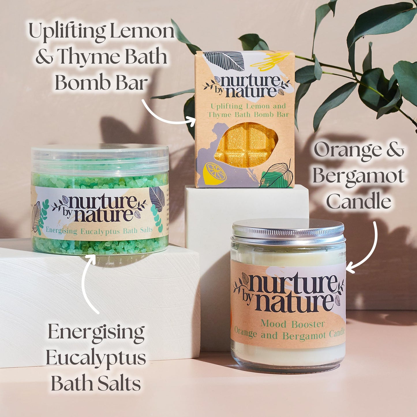 Nurture by Nature RELAX & UPLIFT Pamper Spa Kit – Christmas Gifts for Women – Spa Gift Basket with Bath Salts, Bath Bombs & Candle – Self-Care Kit – At-Home Spa Set for Special Occasions, Bath Set