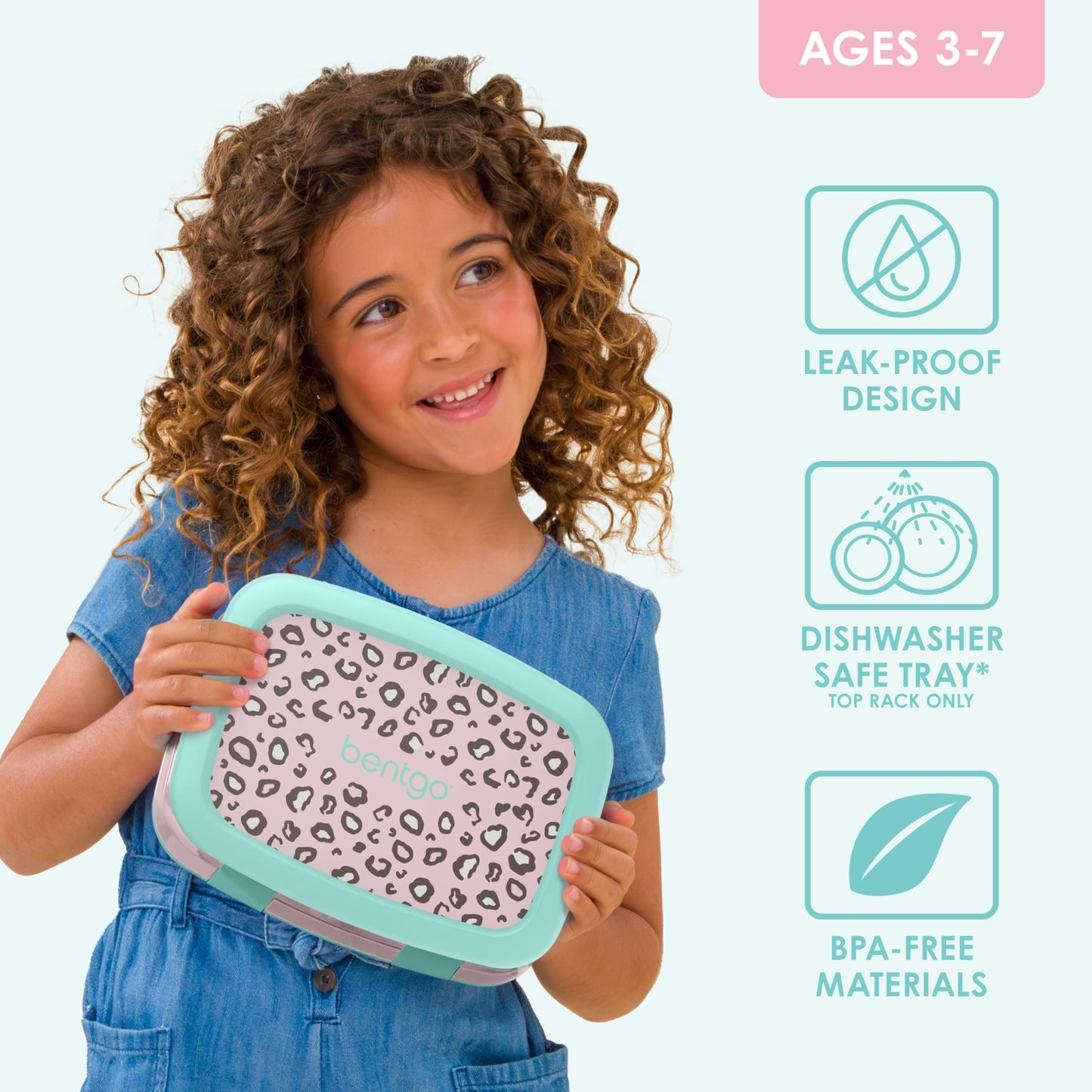 Bentgo Kids Prints Leak-Proof, 5-Compartment Bento-Style Kids Lunch Box - Ideal Portion Sizes for Ages 3-7, Durable, Drop-Proof, Dishwasher Safe, & Made with BPA-Free Materials (Leopard)