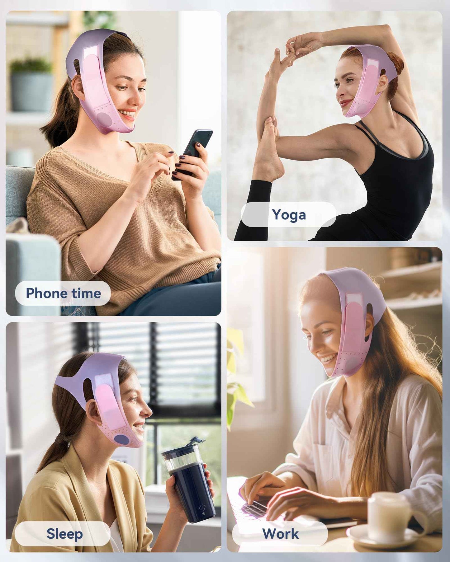 V-Line Sculpting Face Mask – Silicone Chin Strap for Jawline Tightening & Double Chin Reduction (23-27 Inches) (BLUSH)