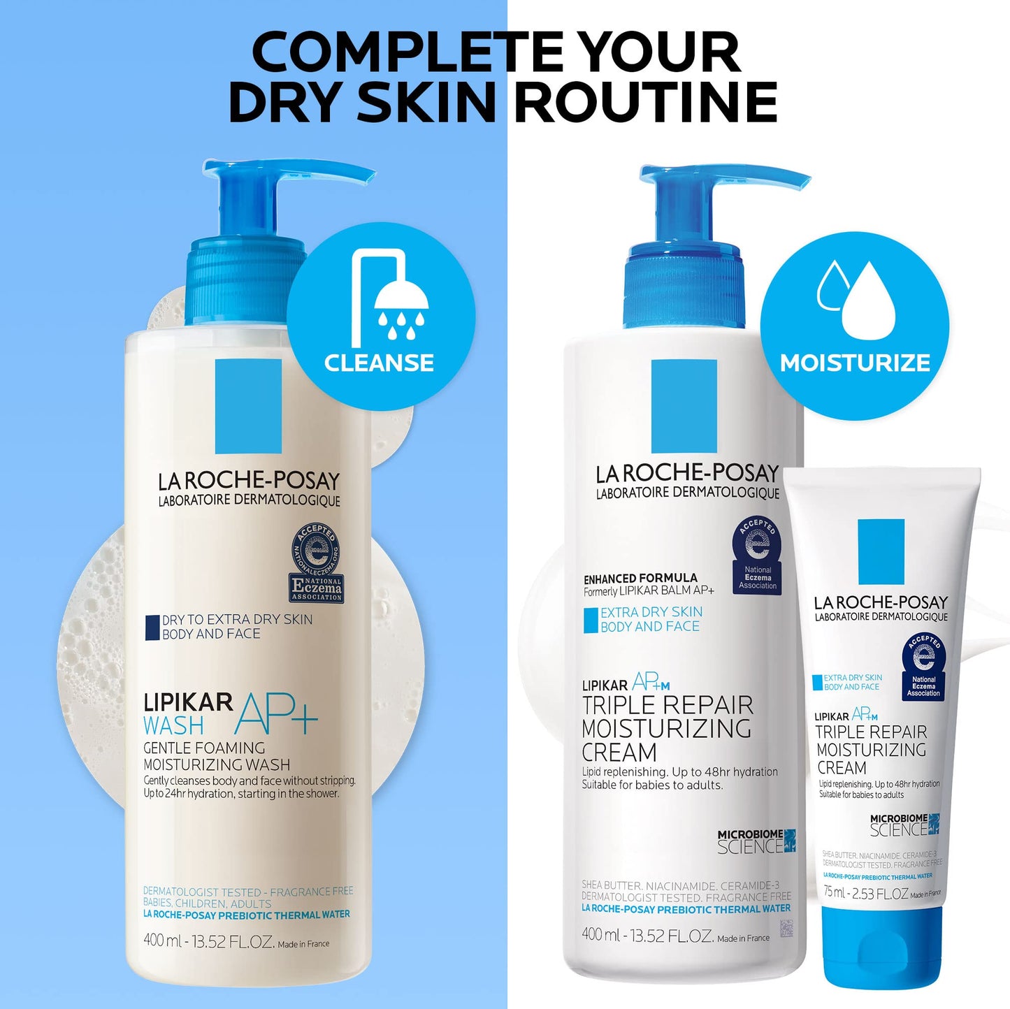 La Roche-Posay Lipikar Daily Repair Moisturizing Lotion Full Size & Travel Size Skin Care Set | Body Lotion for Dry Skin & Eczema| Formulated with Niacinamide & Shea Butter for All Day Hydration