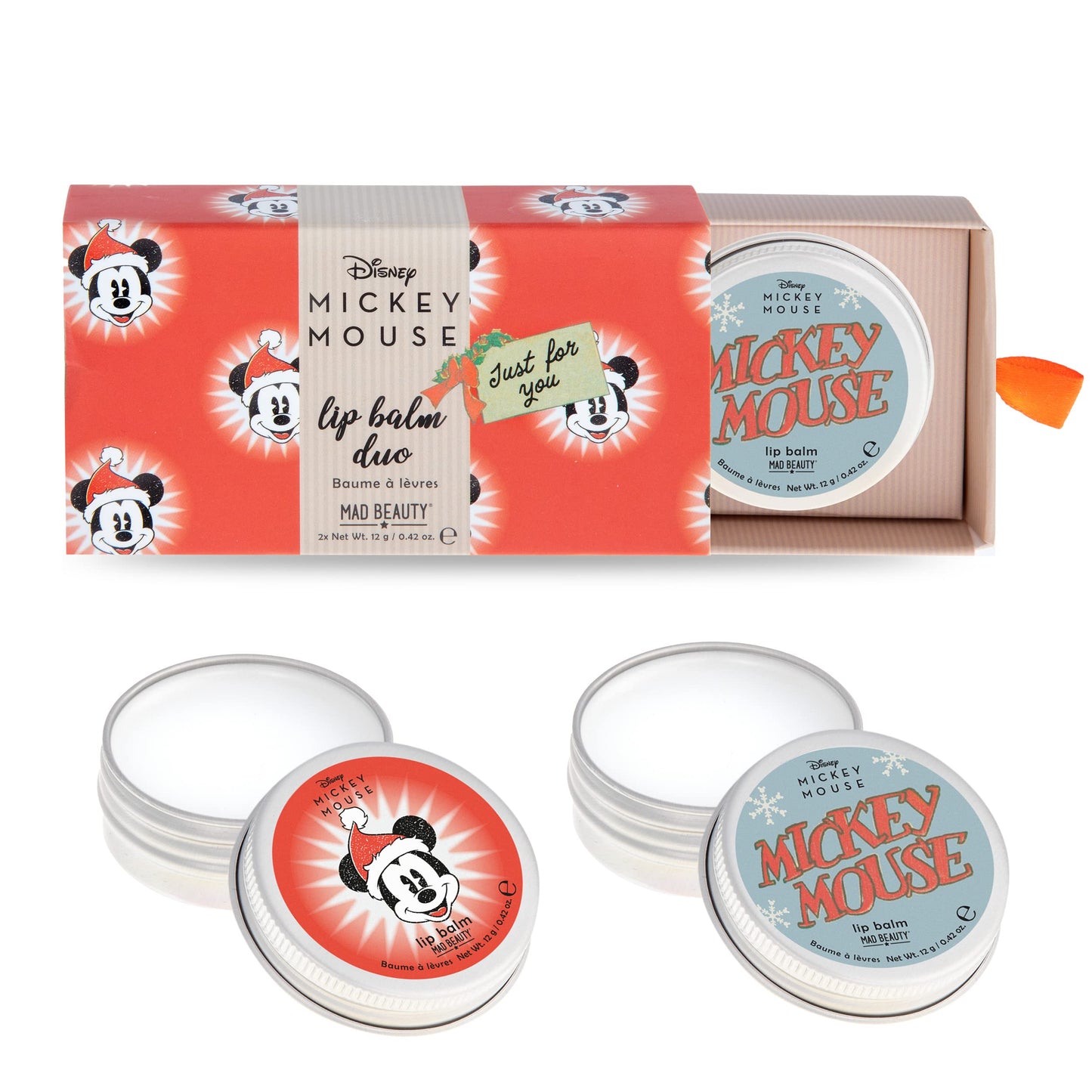 MAD BEAUTY Disney Mickey Mouse Lip Balm Duo, Frosted Berries & Vanilla Scented, 2-Pack, Gift Wrapped, Christmas, Holidays, Moisturizing