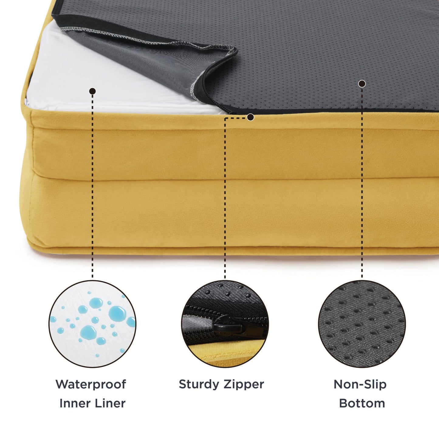 Bedsure Small Orthopedic Dog Bed - Washable Bolster Dog Sofa Beds for Small Dogs, Supportive Foam Pet Couch Bed with Removable Washable Cover, Waterproof Lining and Nonskid Bottom, Spicy Mustard