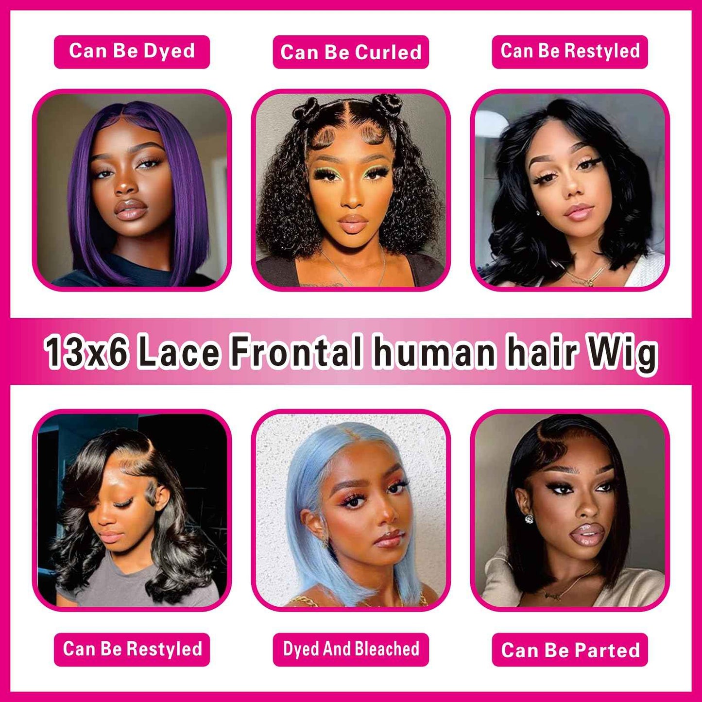 Nikiss Bob Wig Human Hair 13x6 Frontal Lace Wig Short Straight Bob Human Hair Wigs for Black Women 200 Density Pre Plucked with Baby Hair Natural Color 14 Inch
