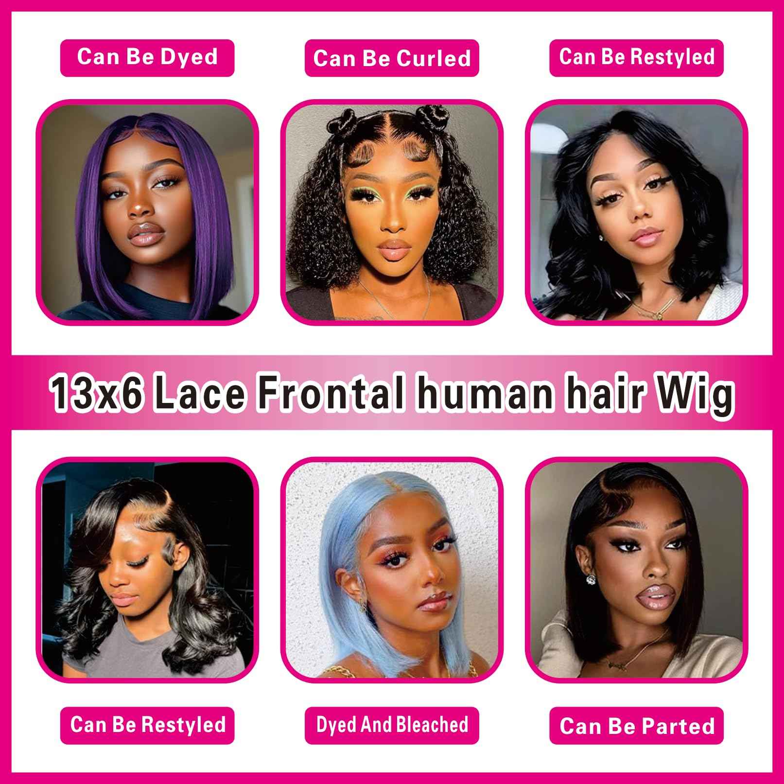 Nikiss Bob Wig Human Hair 13x6 Frontal Lace Wig Short Straight Bob Human Hair Wigs for Black Women 200 Density Pre Plucked with Baby Hair Natural Color 14 Inch